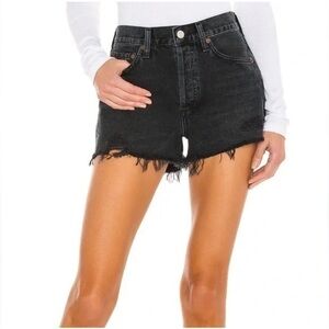Zara Highrise Distressed Black Button Fly Denim Jean Shorts Size 8 Cotton